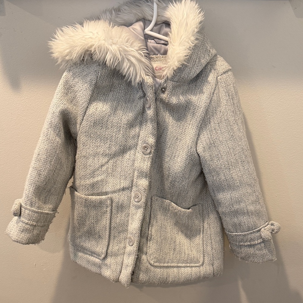 Carter's Gray Kids Puffer Jacket with Faux Fur Hood